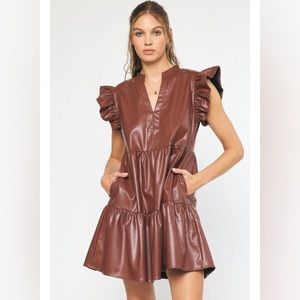 ENTRO RUFFLE VEGAN LEATHER DRESS